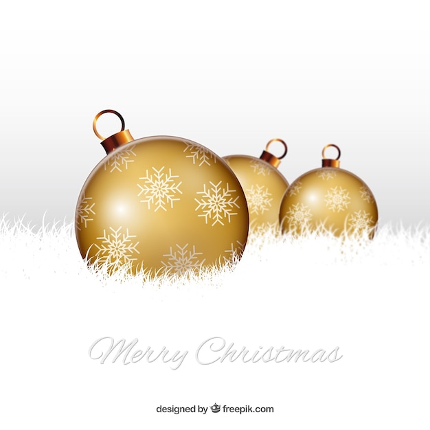 Merry christmas background with golden baubles