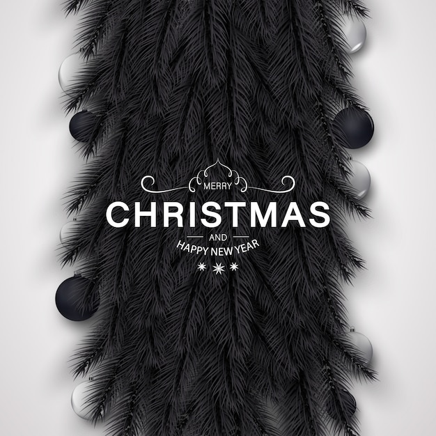 Merry christmas background with golden and black decoration