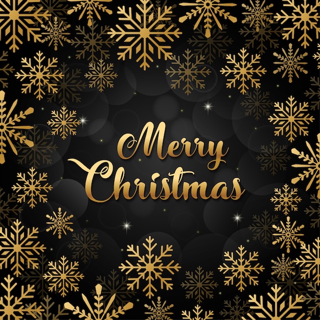 Vector merry christmas background with golden snowflakes