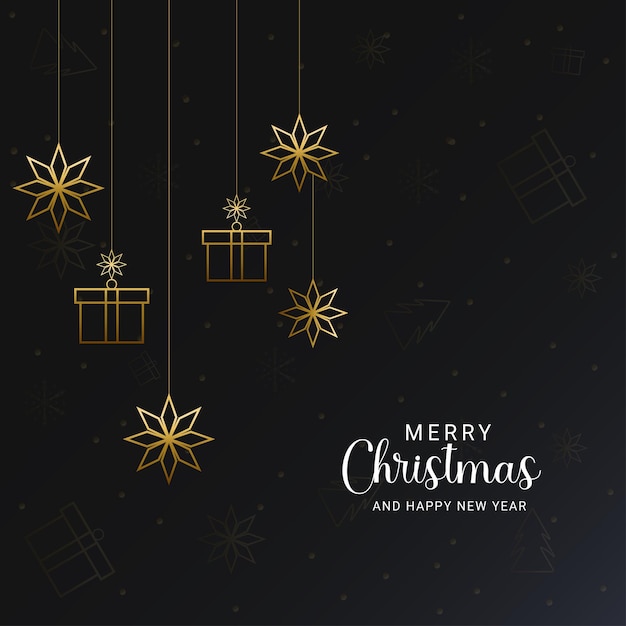 Vector merry christmas background with golden stars and gift box