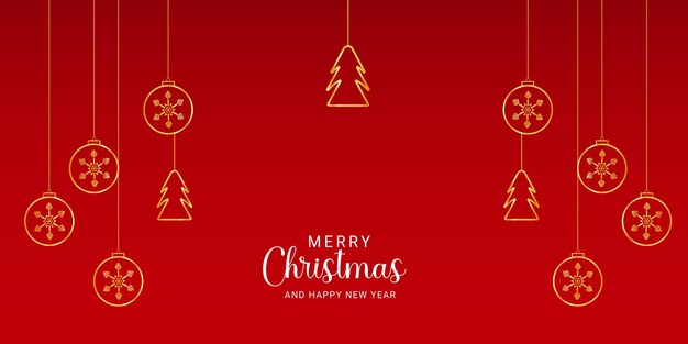 Vector merry christmas background with golden tree and balls