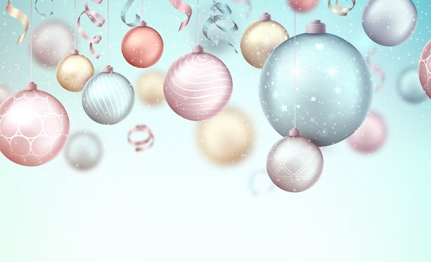 Vector merry christmas background with hanging baubles