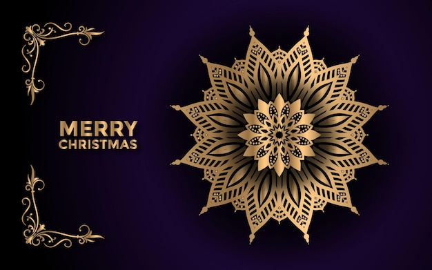 Merry christmas and background with ornamental mandala abstract design Premium Vector