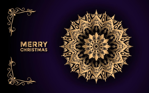 Merry christmas and background with ornamental mandala abstract design Premium Vector