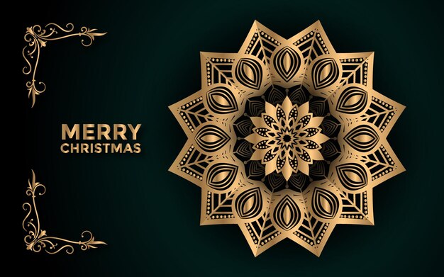 メリークリスマスと装飾的な曼荼羅の抽象的なデザインの背景プレミアムベクトル