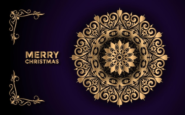 Merry christmas and background with ornamental mandala arabesque design Premium Vector