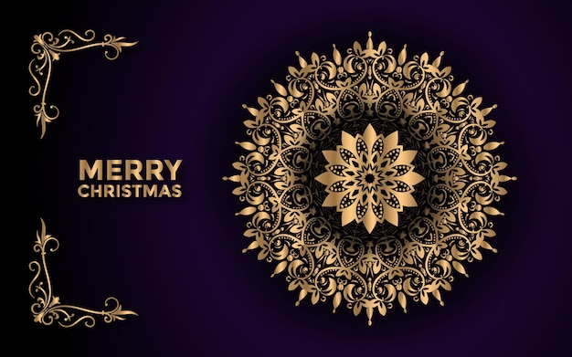 Merry christmas and background with ornamental mandala arabesque design Premium Vector