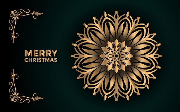 Merry Christmas and background with ornamental mandala arabesque design Premium Vector