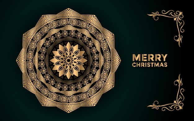 Merry Christmas and background with ornamental mandala arabesque design Premium Vector