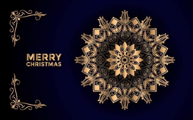 Merry Christmas and background with ornamental mandala arabesque design Premium Vector