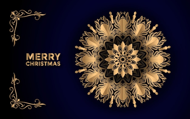 Merry Christmas and background with ornamental mandala arabesque design Premium Vector