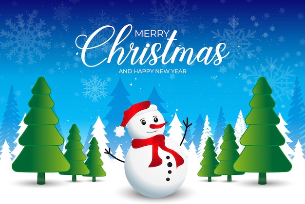 Счастливого рождества фон со снеговиком и ветвями векторной иллюстрации елки