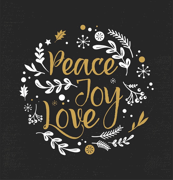 Merry Christmas Background with Typography, Lettering. Greeting card - Peace, Joy, Love