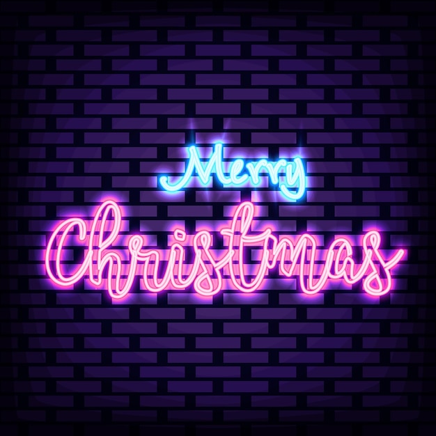 merry christmas badge in neon style neon script night advensing