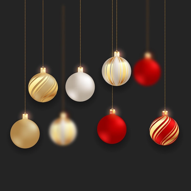 Merry Christmas Ball Realistic  Red Black and golden Color