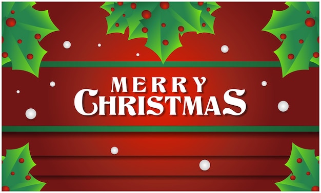 Vector merry christmas banner design template with red wood background