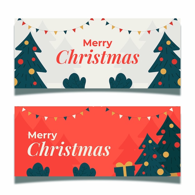 Merry Christmas Banner Flat Illustration