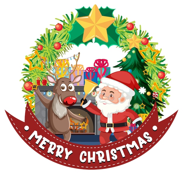 Merry Christmas-banner met stripfiguur van de kerstman