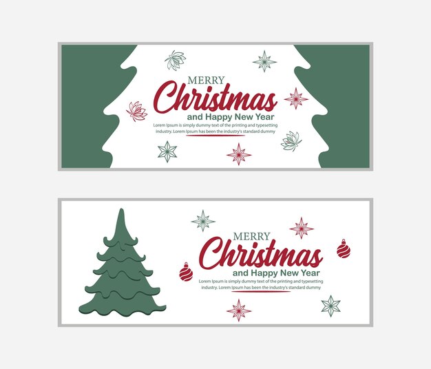 Merry christmas banner set en happy new year banner social media cover en web bannermerry