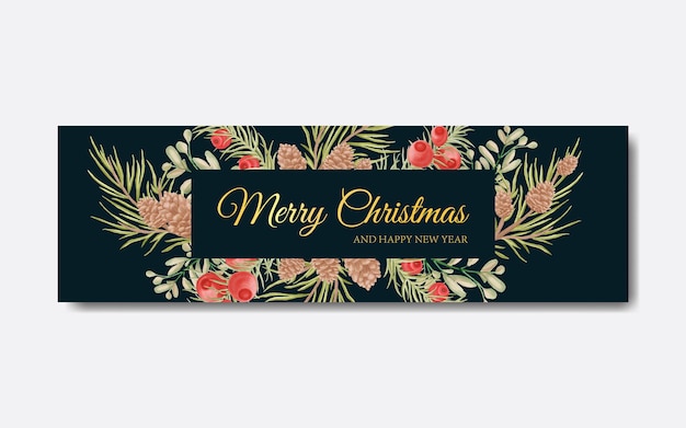 Merry christmas banner template with floral decoration