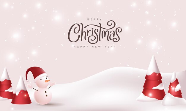 Merry Christmas banner winter landscape background