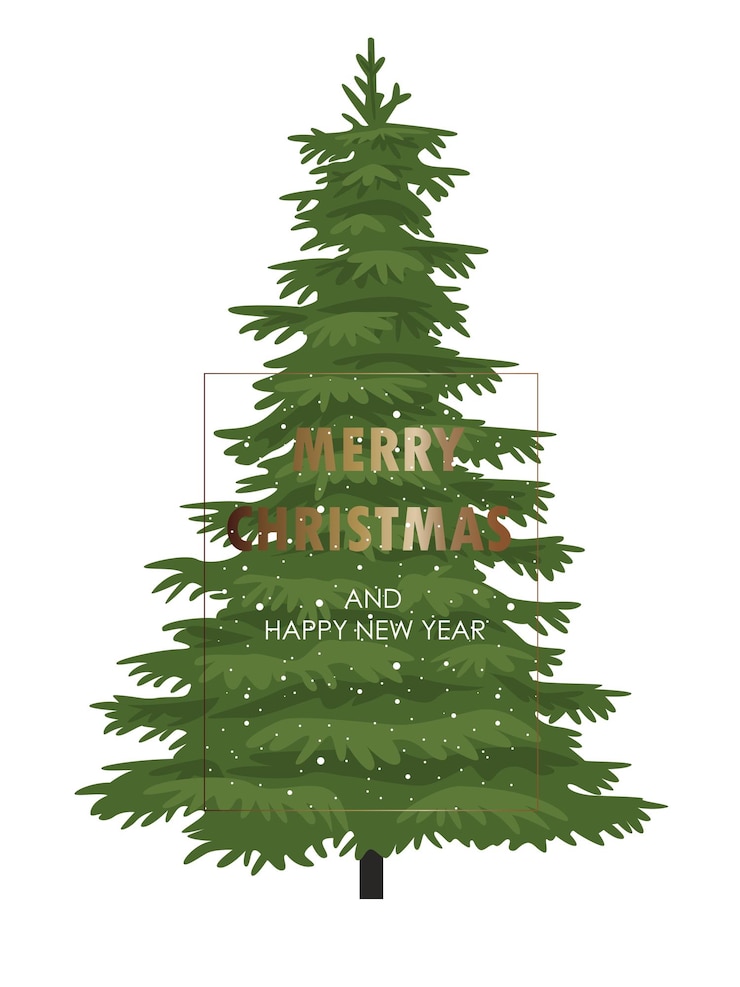 Vector merry christmas banner with christmas tree and snow