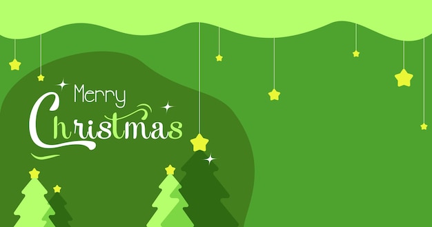 Vector merry christmas banner with chritmas tree decoration green background