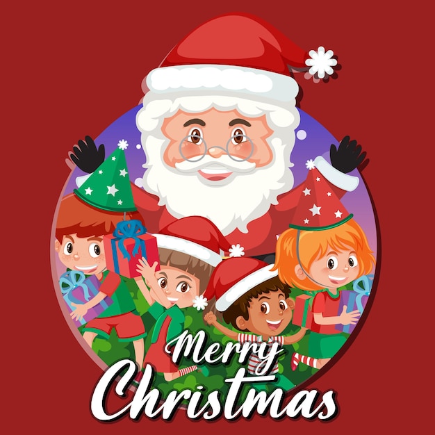 Merry christmas banner with santa claus and children