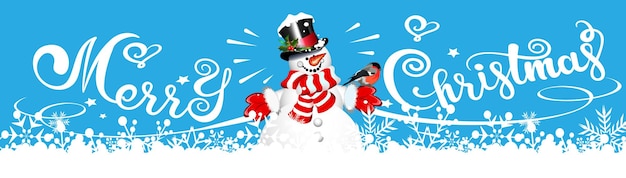 Merry Christmas banner with snowman