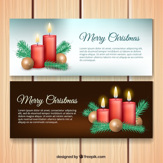 Merry christmas banners met rode kaarsen