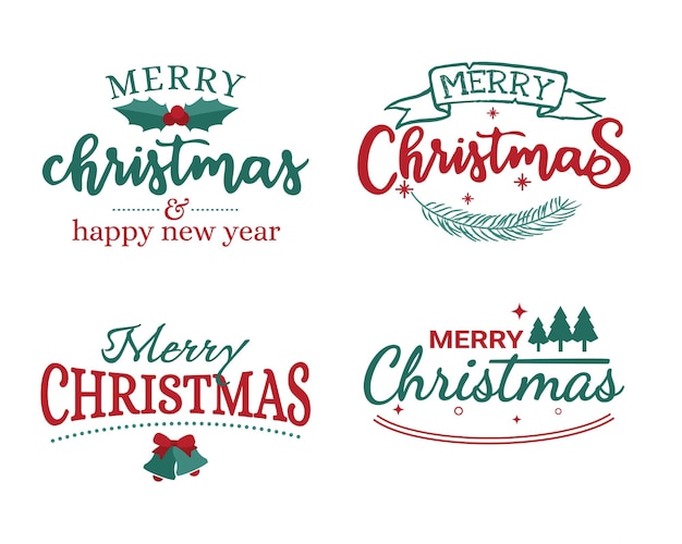 Merry Christmas belettering badge op witte achtergrond