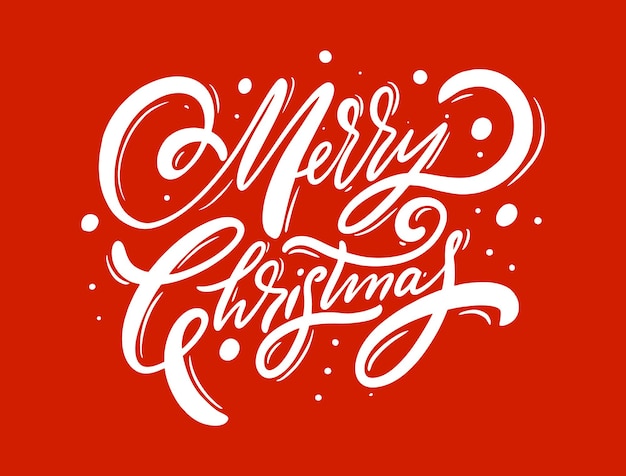 Vector merry christmas belettering zin. moderne kalligrafie. vector illustratie. geïsoleerde tekstkaart op rode achtergrond.