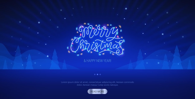 Merry christmas blauwe neon belettering sjabloon