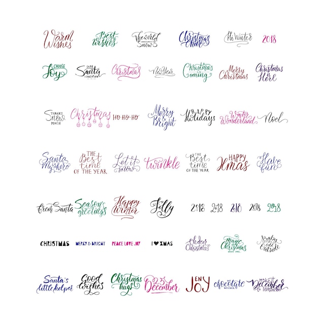 Merry Christmas brush belettering typografie 50 winter vector handgetekende letters
