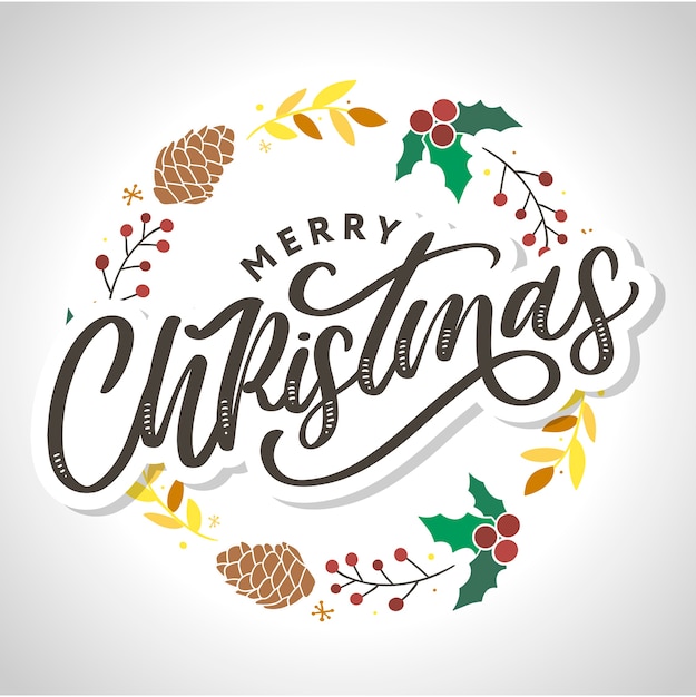 Buon natale pennello lettering. elementi di design disegnati a mano.