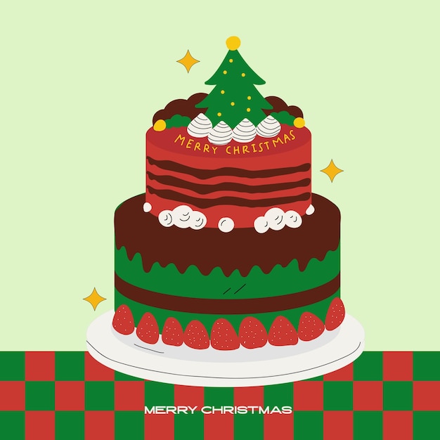 ベクトル メリー クリスマス ケーキ グリーティング カード休日フラット デザイン イラスト