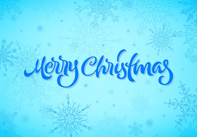 Merry Christmas calligraphic hand drawn lettering with snowflakes