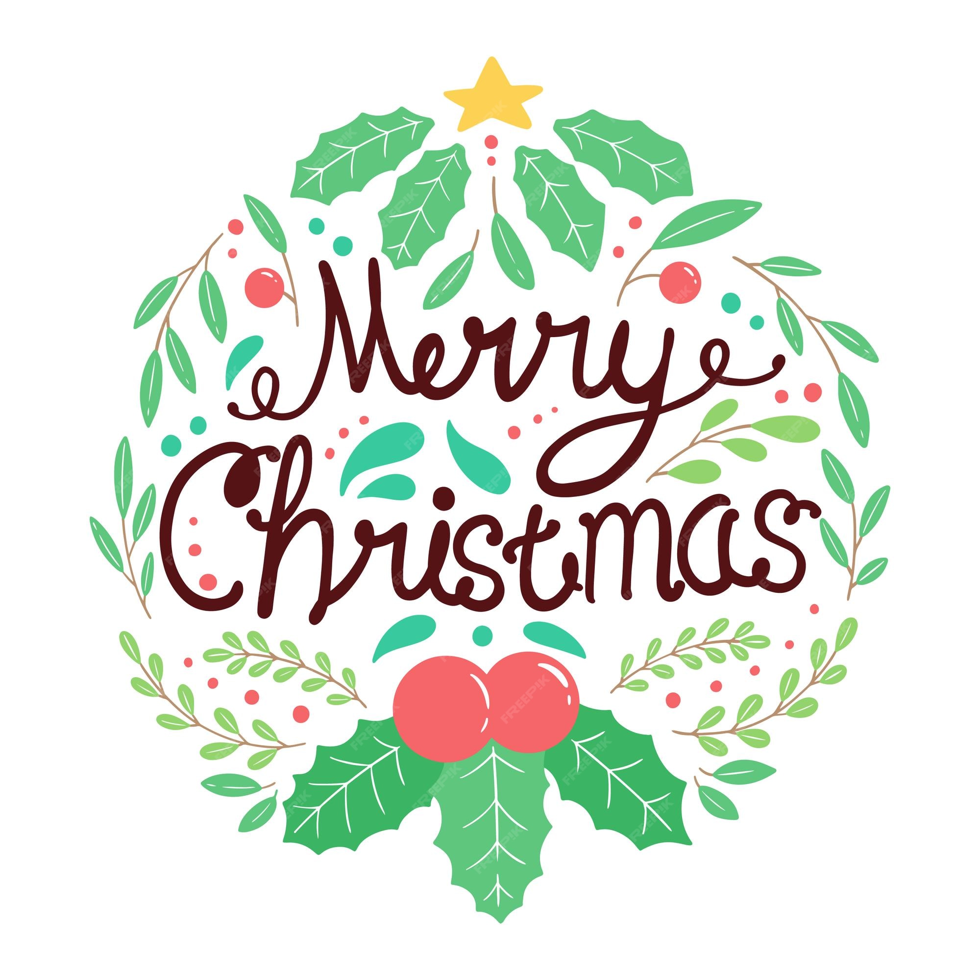 Premium Vector | Merry christmas calligraphy with vintage leaves ...