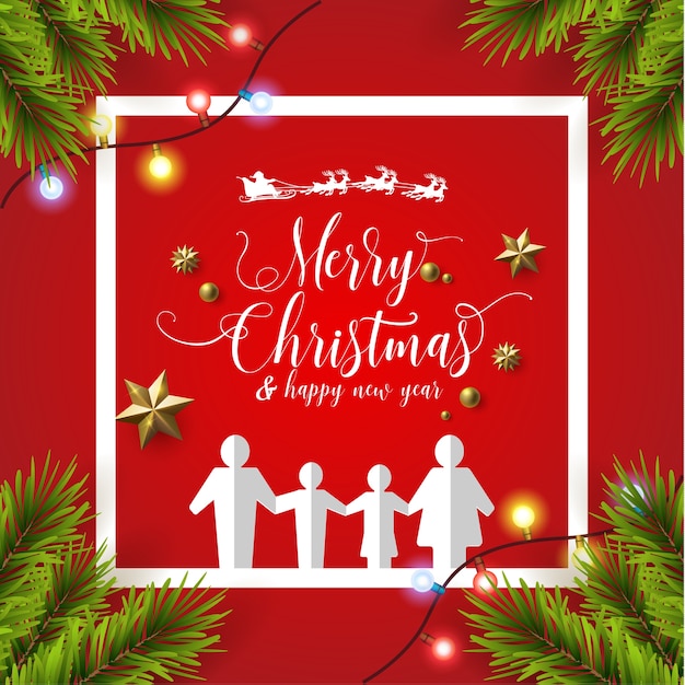 веселая рождественская каллиграфия с белым фоном, рамкой и семьей