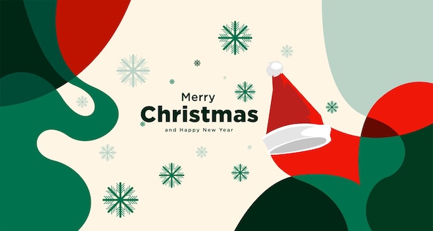 Веселая рождественская открытка и векторная иллюстрация баннера в красно-белом и зеленом цветах 2024 года
