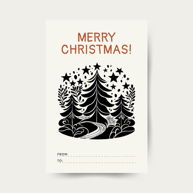 Merry christmas card and happy new year vertical flyer or poster template modern trendy matisse