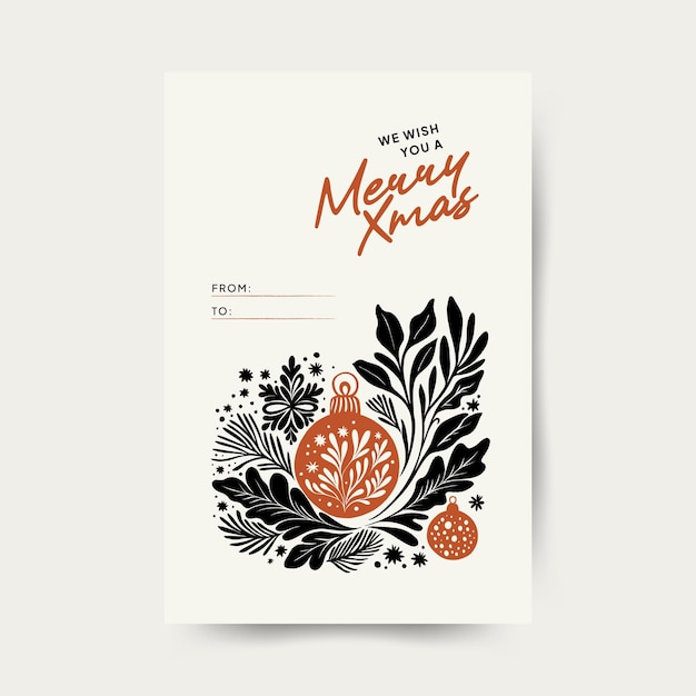 Vector merry christmas card and happy new year vertical flyer or poster template modern trendy matisse
