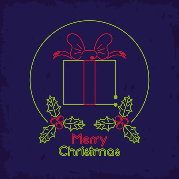 Vector merry christmas card neon light