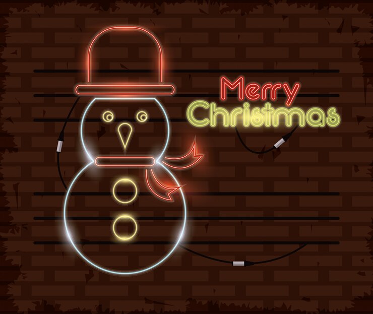 Vector merry christmas card neon lights