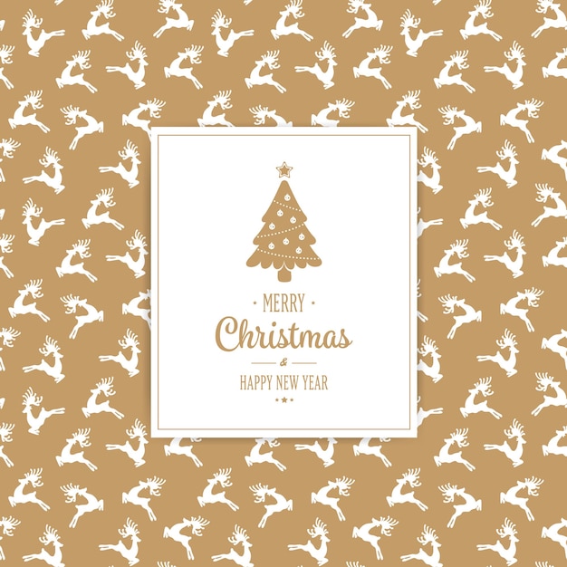 Vector merry christmas card pattern gold reindeer background