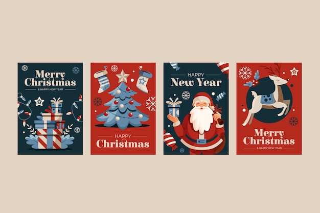 Вектор Комплект рождественских открыток