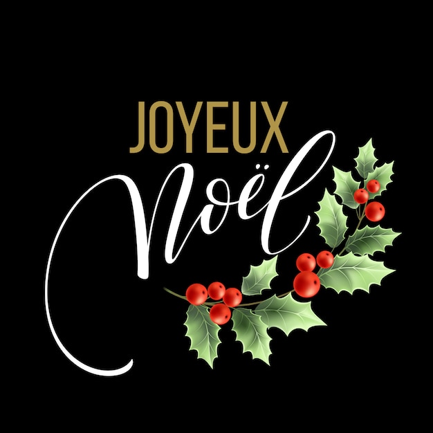 Merry Christmas card template with greetings in french language. Joyeux noel