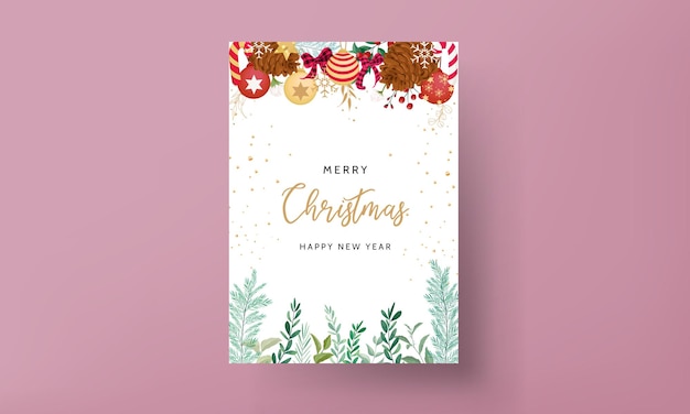 Vector merry christmas card with beautiful christmas ornament