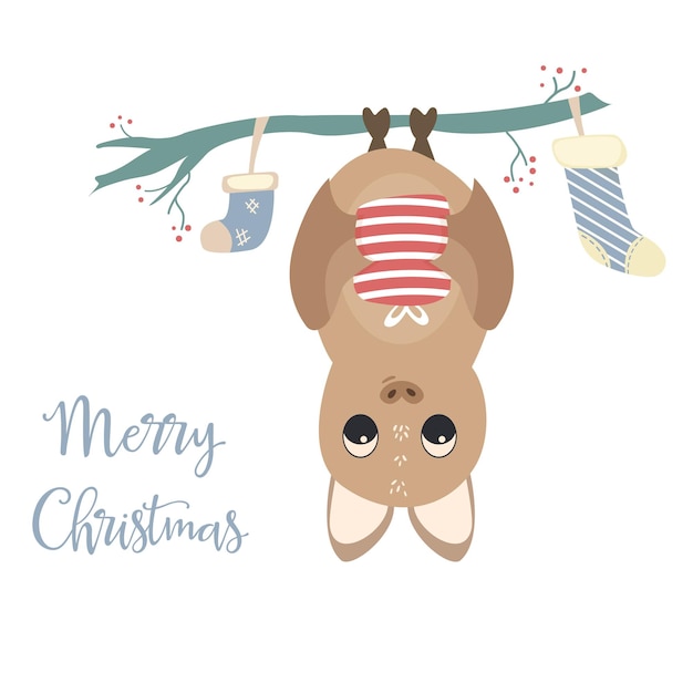 Merry christmas card with cute bat