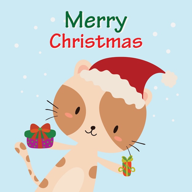 Merry christmas card with cute cat